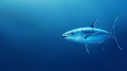 Tuna Swimming Gracefully in Deep Blue Ocean Water Marine Life