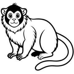 Fototapeta premium an adorable monkey with black and white fur, sitting and looking forward vector illustration