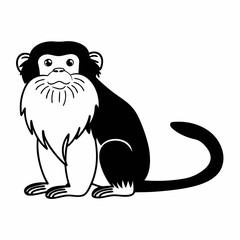 Fototapeta premium a black and white illustration of a cute monkey with a long tail sitting