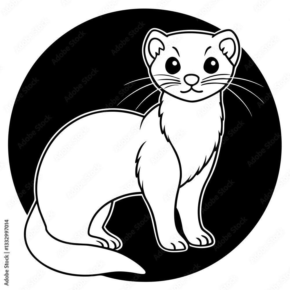 Aufkleber a weasel in the circular shape. the weasel is in black and white style and has adorable lookvector i