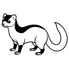 Obraz premium a black and white cartoon illustration of a weasel, with a long body, short legs, and a bushy tail vector illustration