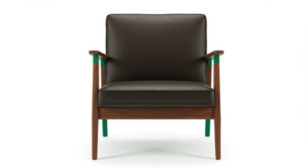 Fototapeta premium Brown leather chair with green legs.