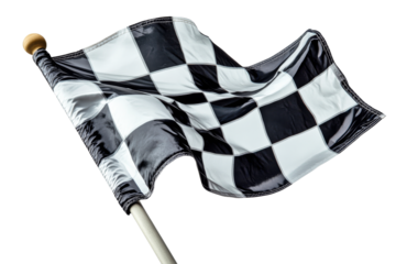 Waving checkered flag signifies victory or race finish, cut out transparent