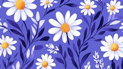Fototapeta premium Floral Pattern with Daisies and Leaves