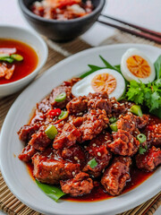 Fototapeta premium Delicious Nam Prik Ong Closeup on White Background