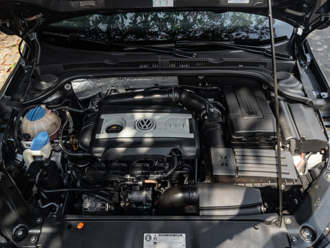 Volkswagen Jetta TSI engine view, Premium sedan with hood open, High resolution