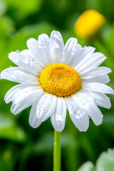 Fototapeta premium Close-up of a dewy white daisy in a garden