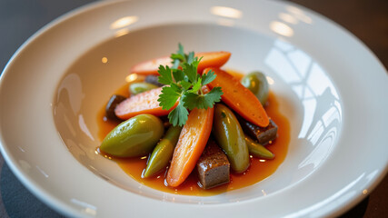 restaurant plating with pickled vegetables