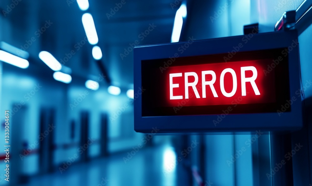 Aufkleber red error message inside a building.