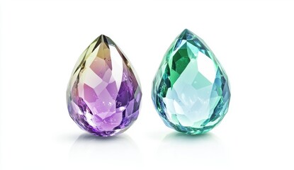 Fototapeta premium Colorful Tear-Shaped Crystal Gems on White Background