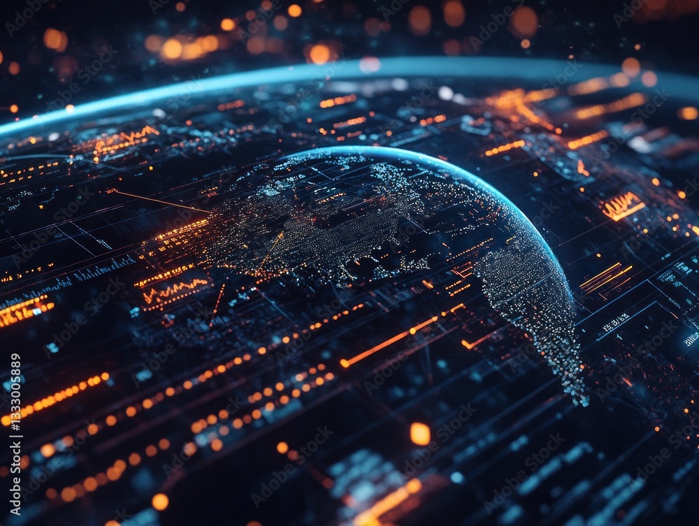Aufkleber futuristic digital globe with glowing data streams