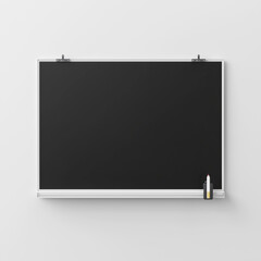 Obraz premium Minimalist white blackboard with a marker holder, offering a functional, clean design for creative workspaces
