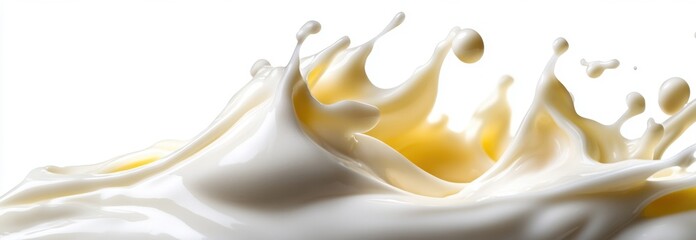 Dynamic Milk Splash with Creamy Texture Against White Background