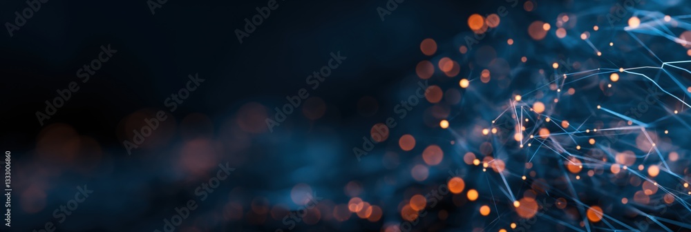 Poster a visually stimulating abstract composition showcases interconnected lines and glowing lights, symbo