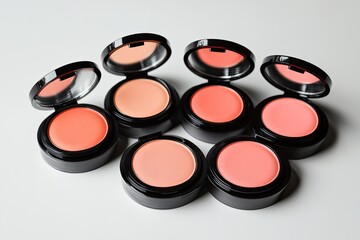 Assorted blush compact palettes.  Various shades of blush, ready for application