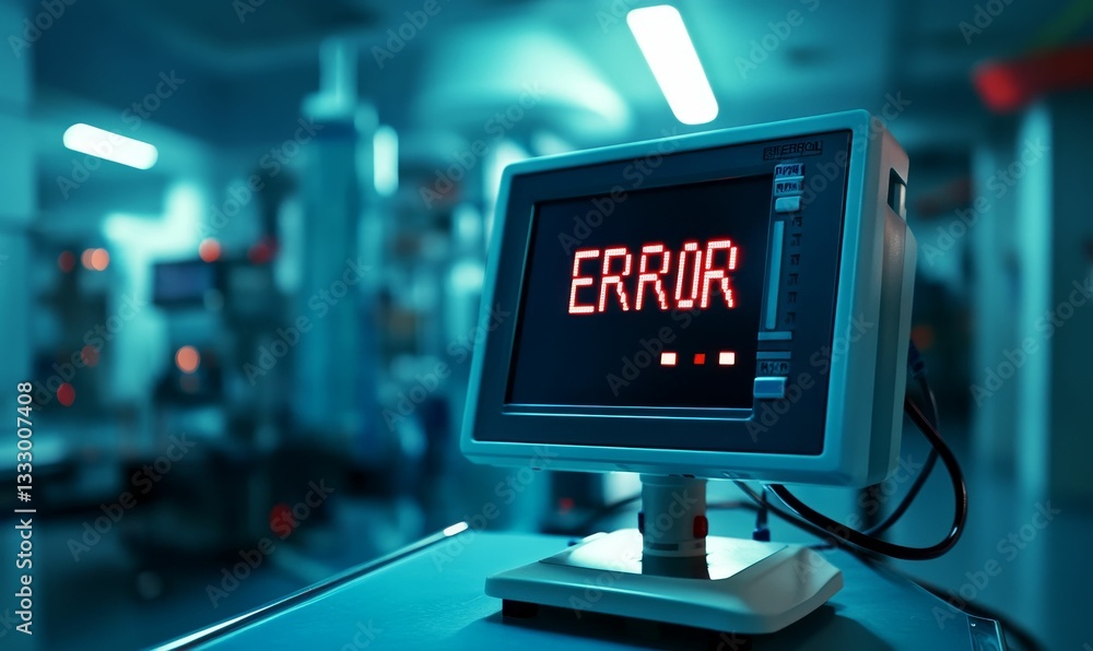 Poster display shows error message in hospital environment.