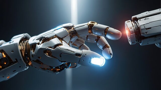 Detalles de una mano rob&oacute;tica con luz, destacando el potencial de la ingenier&iacute;a moderna