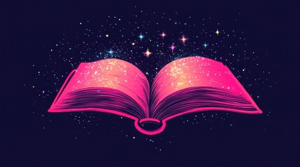Naklejka premium Magic Book Opens in Cosmic Night