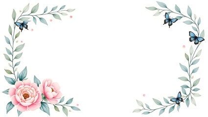 Naklejka premium Artistic botanical border with soft leaves and flowers high resolution photo