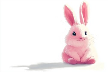 Fototapeta premium A cute pink bunny in kawaii style perches against a crisp white backdrop, radiating charm and whimsy in this delightful 2D art.