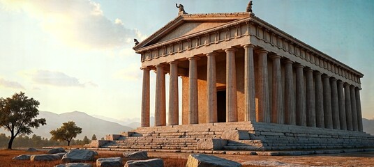 Sunlit Ancient Greek Temple in Glory