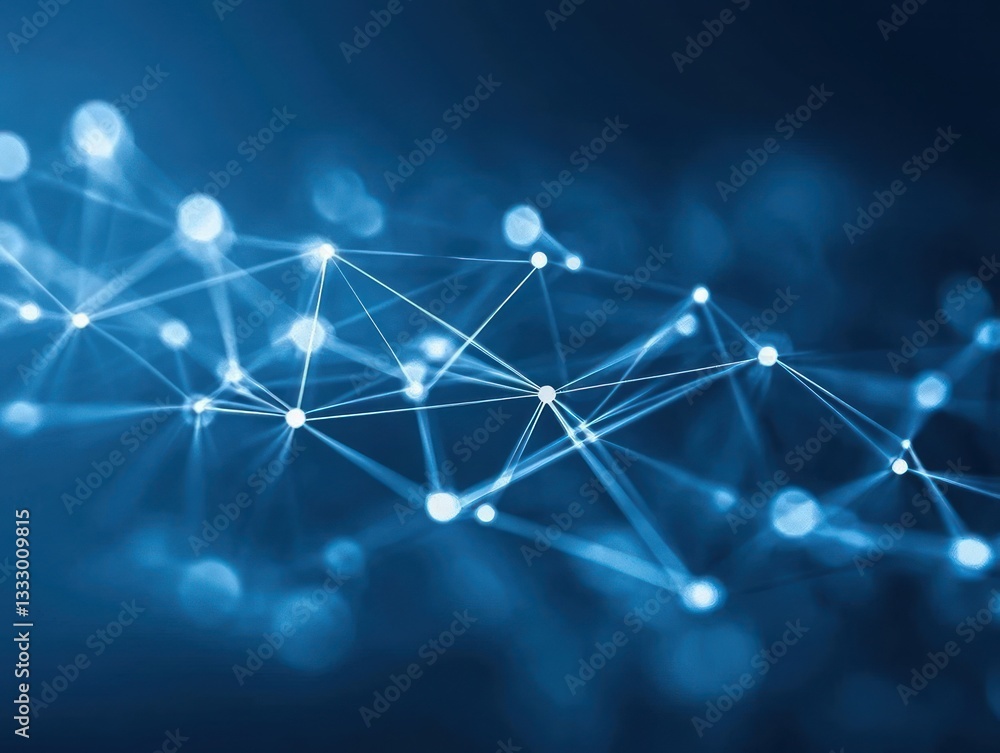 Poster abstract representation of interconnected nodes and lines in a blue digital space, illustrating tech