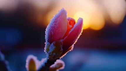 Frozen magnolia bud at sunrise (1)