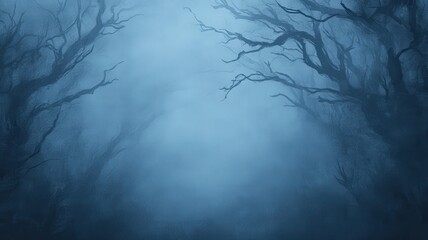 Obraz premium Dark Foggy Forest Path at Night: A Moody Blue Landscape