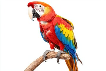 Fototapeta premium Vibrant Watercolor Art of a Cheerful Parrot in Bright Colors Against a White Background