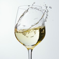 Sparkling White Wine Glass with Dynamic Splashing Effect