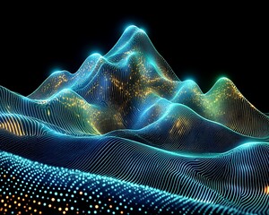 Glowing Data Peaks for Digital Landscape.