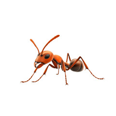 Menacing ant with outstretched antennae, against black background, cut out transparent