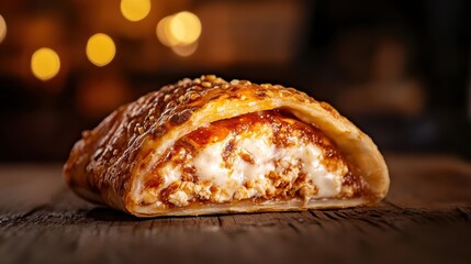 Delicious Baked Pastry with Cheese and Savory Filling on Rustic Surface