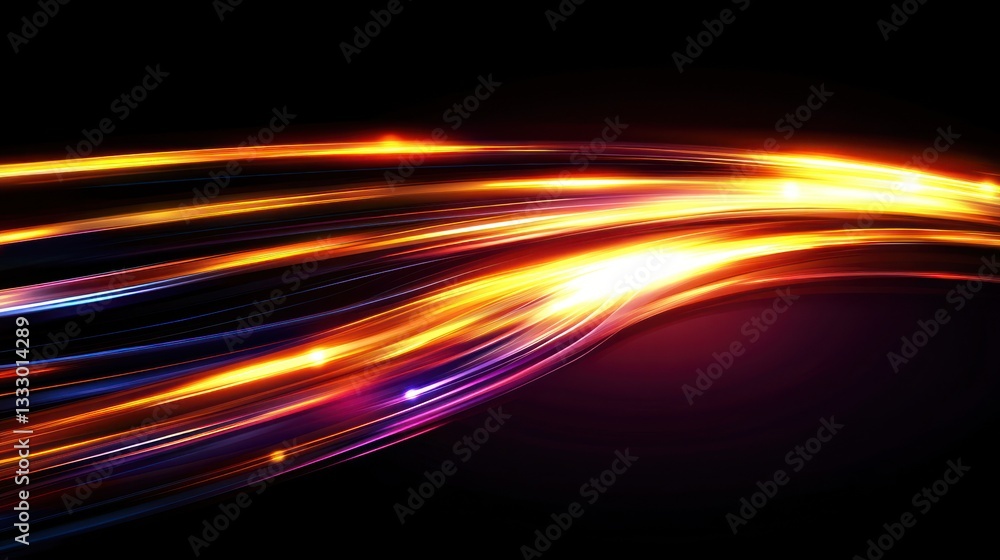 Poster vibrant abstract light trails flowing across a dark background, creating a sense of movement and ene