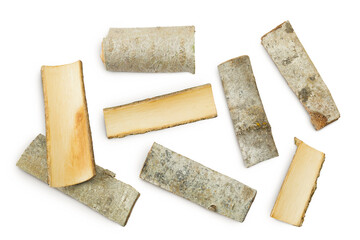 piece of aspen bark isolated on white background. Top view, flat lay
