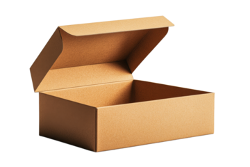 Open kraft box with lid, packaging, cardboard, container, container, cut out transparent