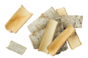 piece of aspen bark isolated on white background. Top view, flat lay