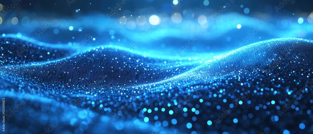 Poster A mesmerizing display of shimmering blue waves, illuminated by soft lights, creating a tranquil and ethereal underwater atmosphere