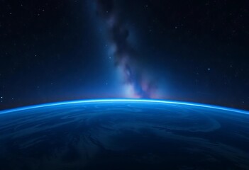 Obraz premium Vast, starlit night sky viewed from an empty space floor, Earth below, void, blue