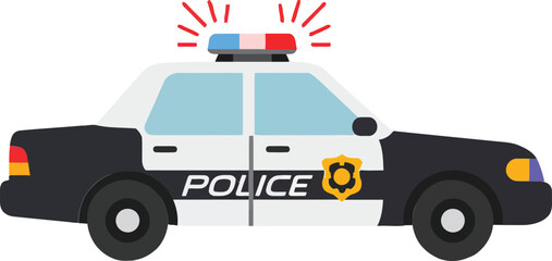 Fototapeta premium Police car with flashing lights in a flat design style showcasing law enforcement and security in vector art