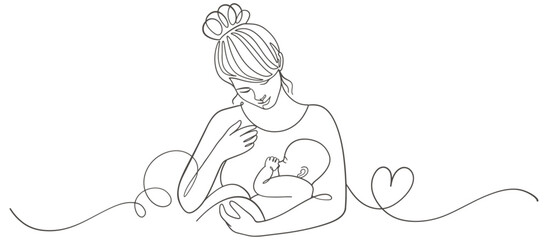 Mother and baby line art style vector illustration, mothers day celebration background