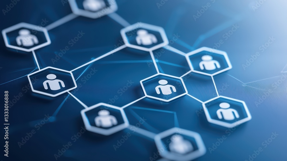 Poster human resource management concept with structured network of professional connections and icons