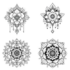 Floral Mandala Pattern for Henna Art. Ethnic Indian Decoration. Hand-Drawn Outline Design