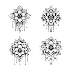Floral Mandala Pattern for Henna Art. Ethnic Indian Decoration. Hand-Drawn Outline Design