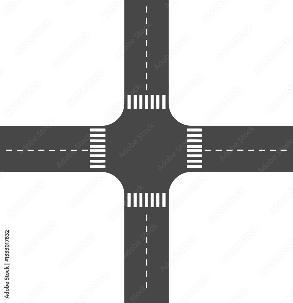 Poster circular intersection design with clear lanes and traffic markings in a flat style for urban plannin
