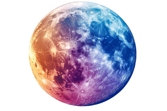 Fantasy moon with craters and unique colors, cut out transparent