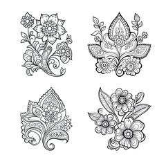 Floral Mandala Pattern for Henna Art. Ethnic Indian Decoration. Hand-Drawn Outline Design