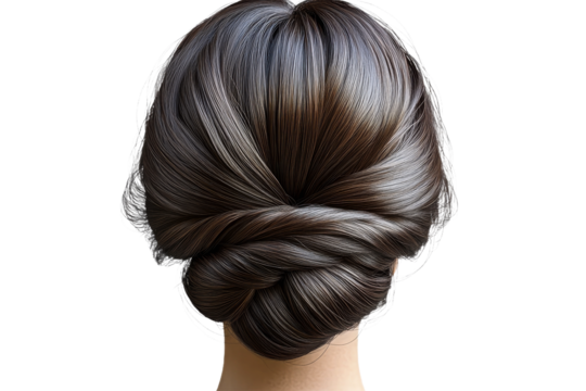 Elegant Brown Hair Updo Style, Braided Bun, Cut Out Transparent