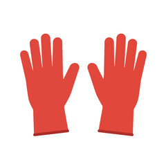 Obraz premium Red rubber gloves in a flat design style, ideal for cleaning tasks and household chores, showcasing a bright and cheerful atmosphere in vector illustration