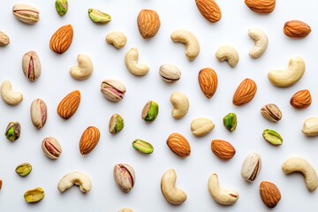 Scattered Nuts Composition in Flat Lay Arrangement